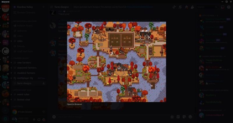 Stardew Valley server view on Discord.