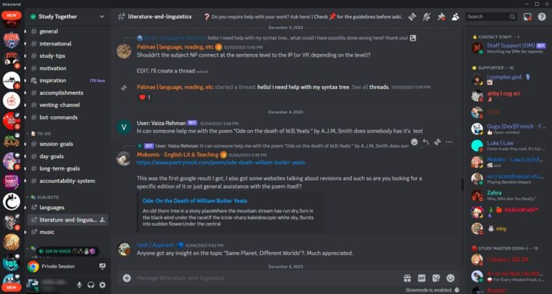 Study Together server view on Discord.