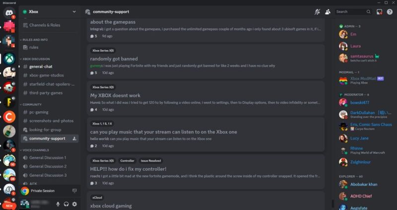 Xbox server view on Discord.