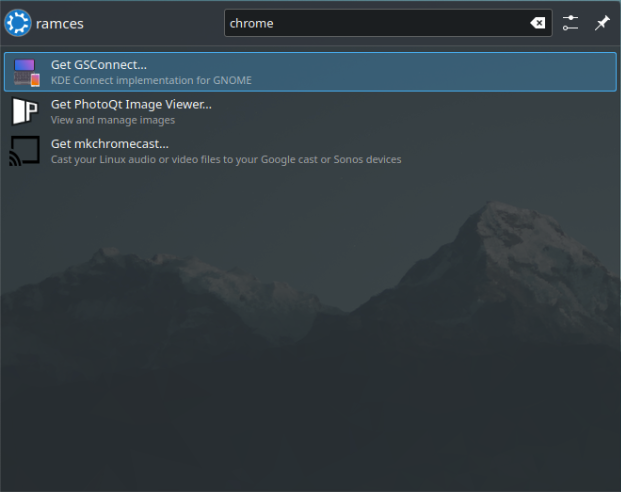 A screenshot showing the built-in app store in the KDE Launcher.