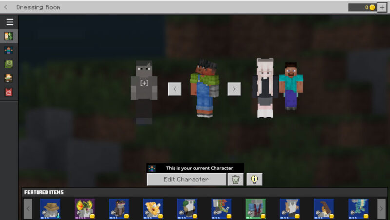 Dressing Room screen in Minecraft Bedrock Edition.
