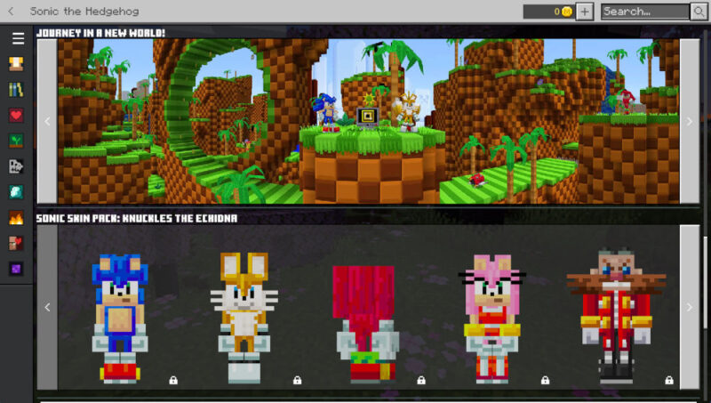 store page for Sonic the Hedgehog world in Minecraft Bedrock.