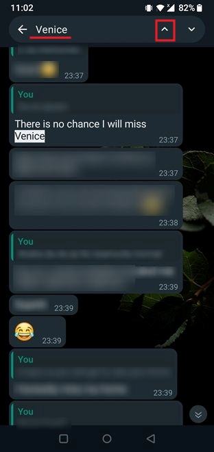 Searching for keyword in chat using WhatsApp for Android. 