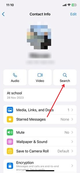 Selecting Search button in Contact info page.