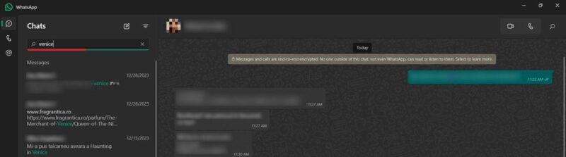 Searching all chats for keyword on WhatsApp for PC.