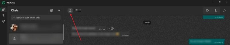 Clicking on profile picture in WhatsApp conversation on PC.
