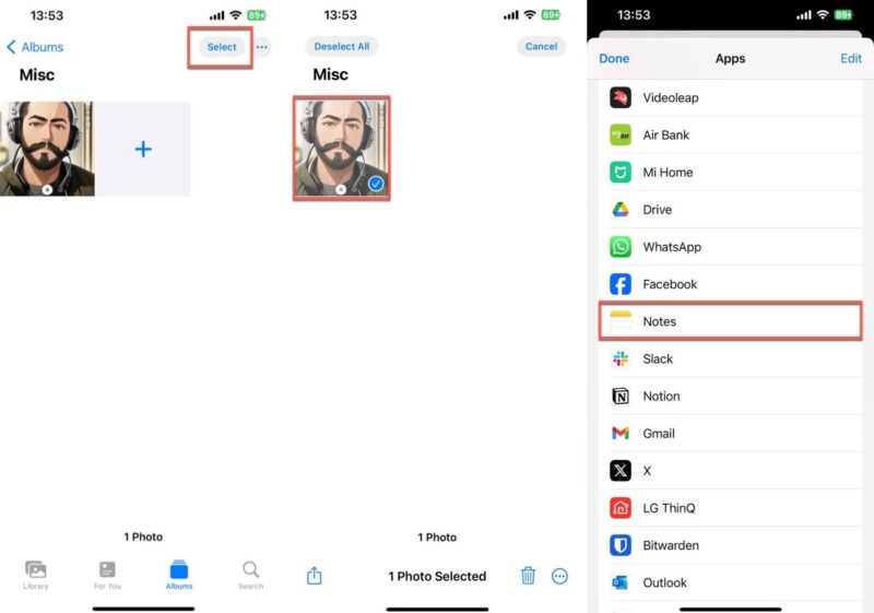 Sharing An Image From Photos To Notes