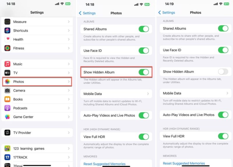 Show Hidden Album Setting