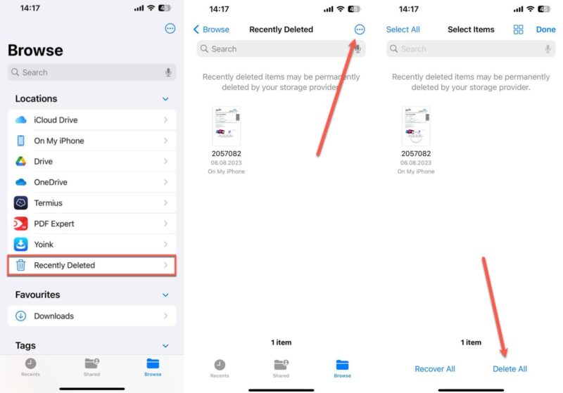 Steps To Empty The Recently Deleted Folder In The Files App