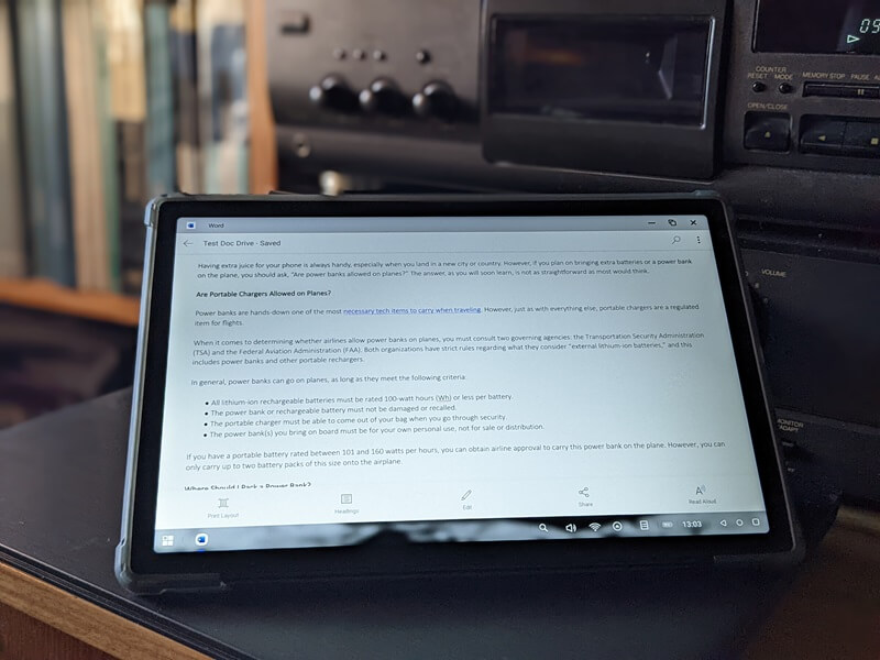 Tablet in PC Mode with Word app open.