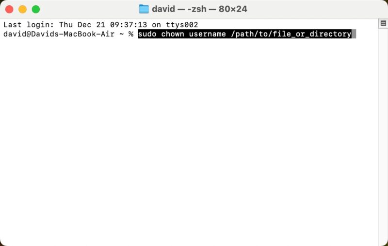 Terminal Window Showing The Chown Command