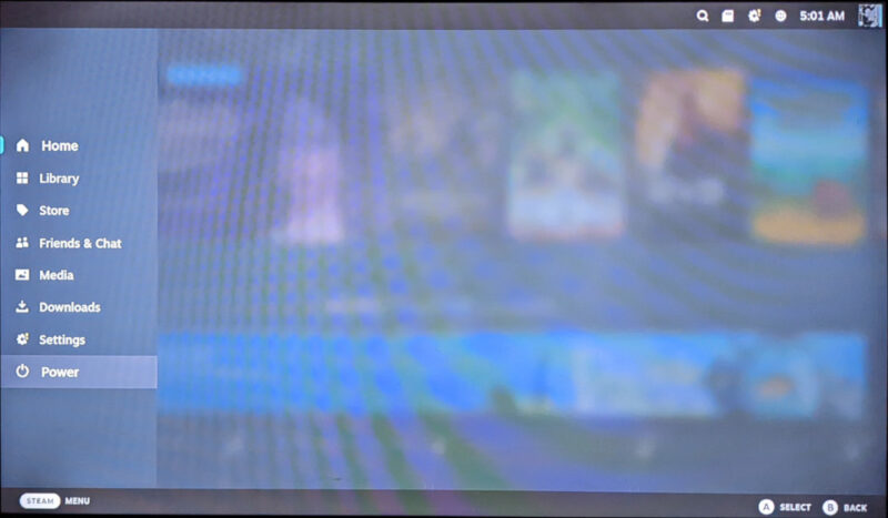 A screenshot showing the location of the Power Menu inside the system's Home button.