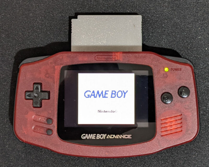 A Game Boy Advance running a Game Boy Color cartridge.