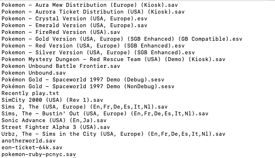 Sample save files from a flashcart.