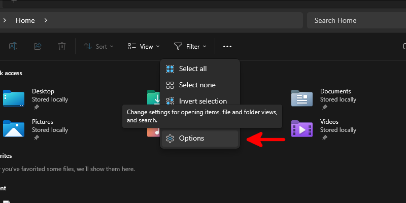 Click Windows Explorer's Options menu.