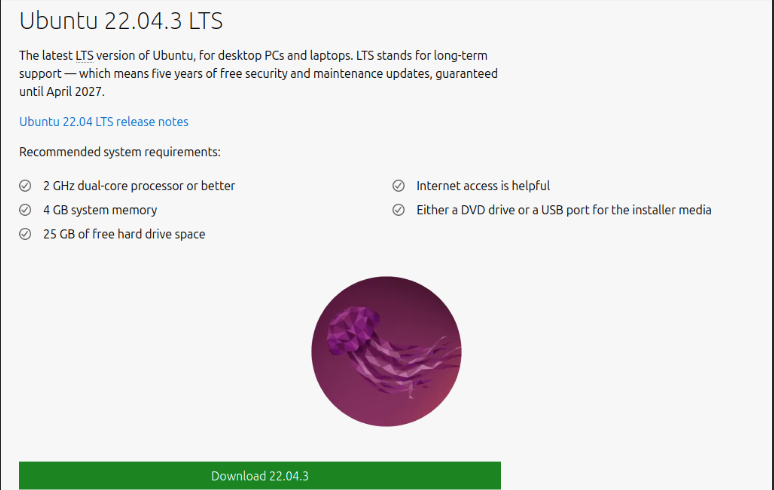 A screenshot of the Ubuntu desktop downloads page.
