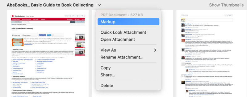 Markup menu option in macOS