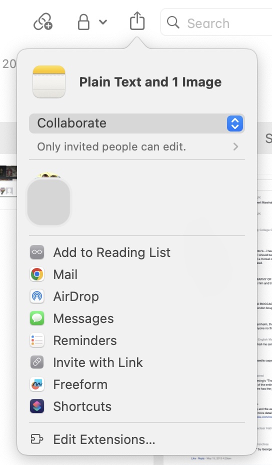 MacOS Share Menu