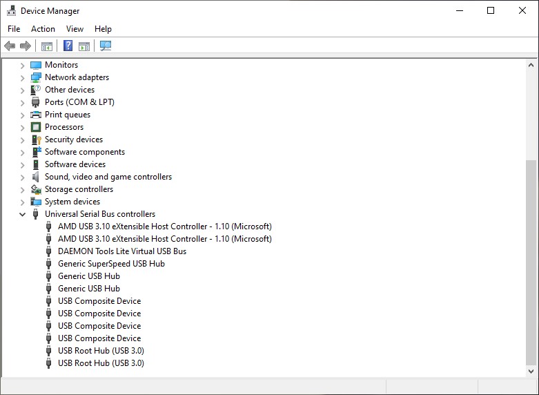 Windows Device Manager USB ports