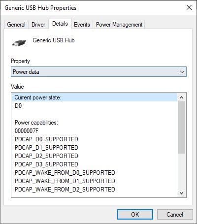 Device Manager Power data details