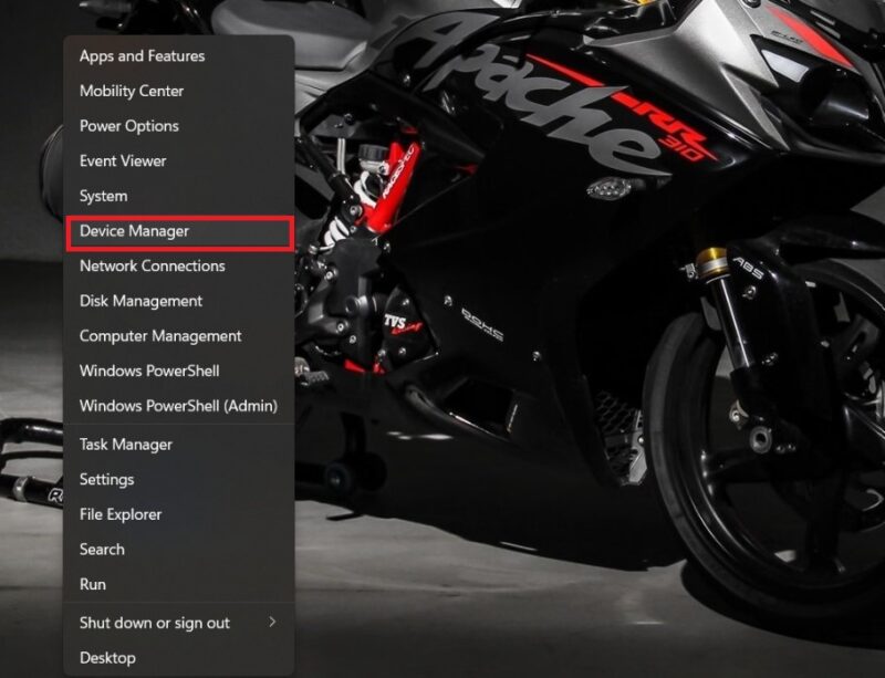 Open device manager from Windows button