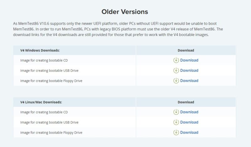 MemTest86 download page