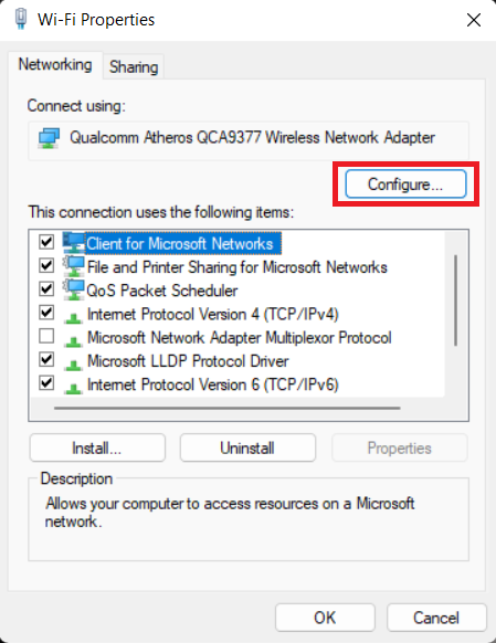 Network adapter configure options