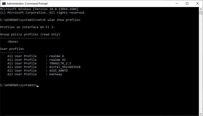 Command Prompt list all networks