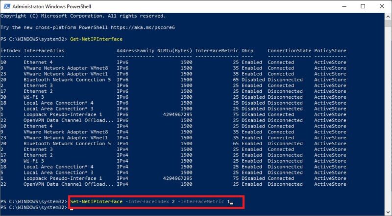 PowerShell set network priority