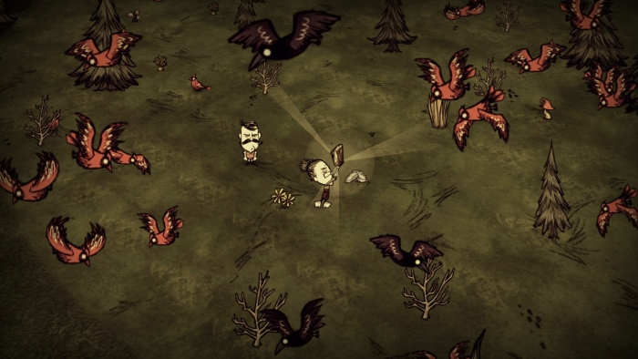 Surviving the terrifying wilderness together in Don't Starve Together.
