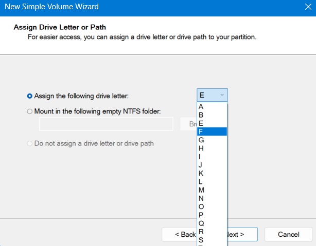 Assign a letter to USB drive in Disk Management.
