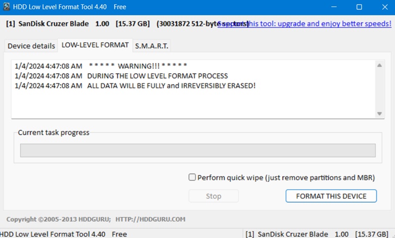 HDD Low Level format tool helping restore a USB drive by correcting the bad blocks.