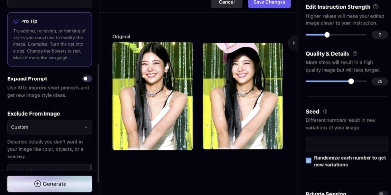Editing Image of Woman on Playground AI