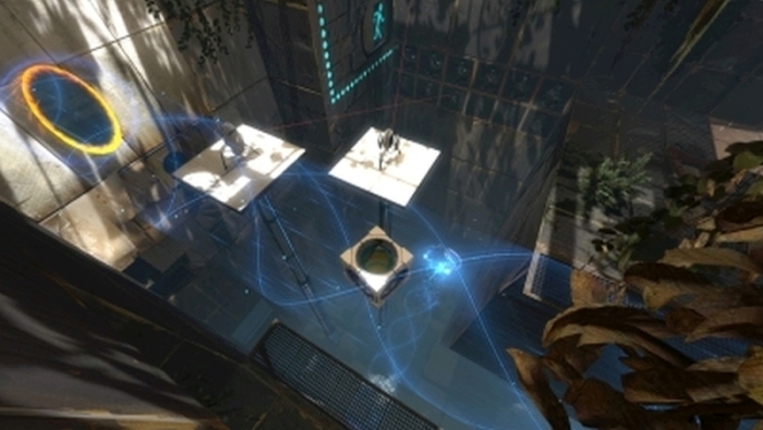 Cop-op puzzle solving in Portal 2.