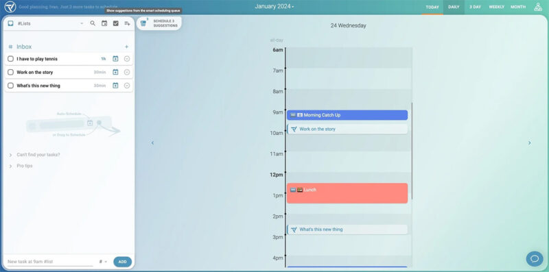 Trevor AI's calendar app displaying your tasks on the left