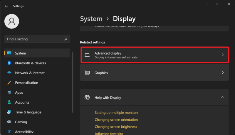 Windows display settings