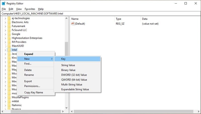 Registry Editor new key