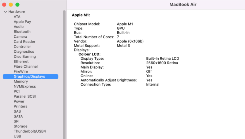 Mac system information graphics properties