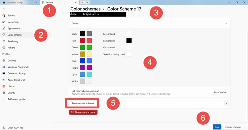 Adding your own color scheme and saving it in the Settings window.