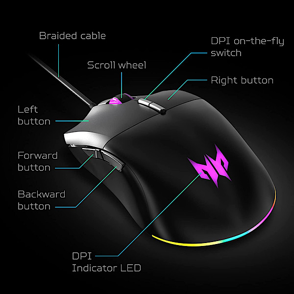 Acer Predator Cestus 330 Gaming Mouse Specs Buttons