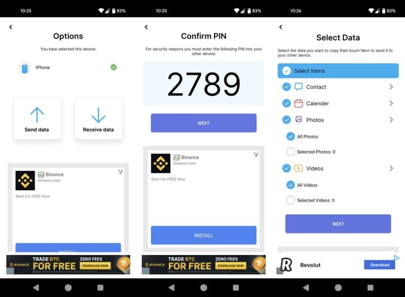 Copy My Data app interface overview. 