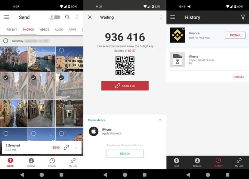 Send Anywhere app interface overview. 