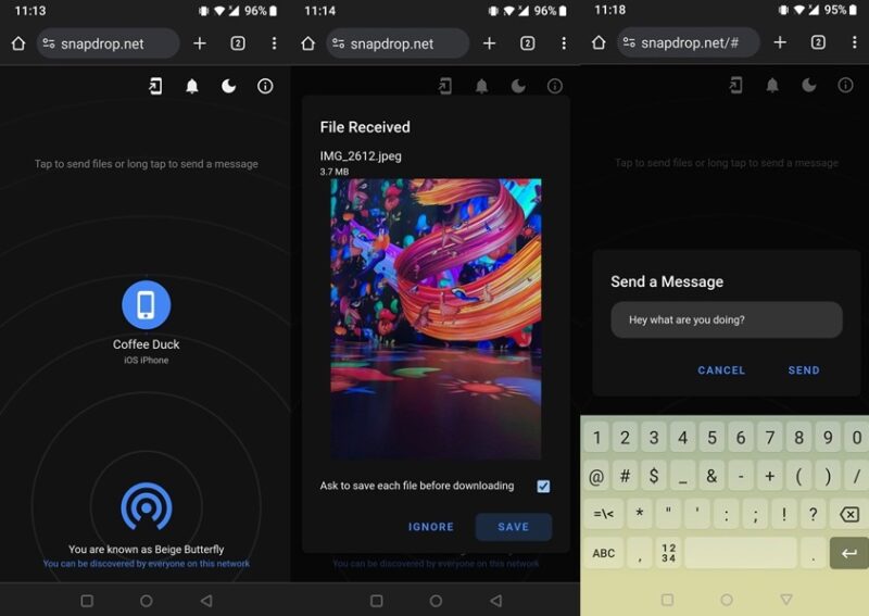 Snapdrop app interface overview. 