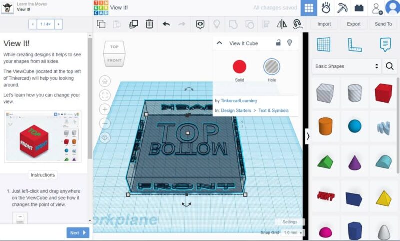Viewing a lesson in TInkercad.