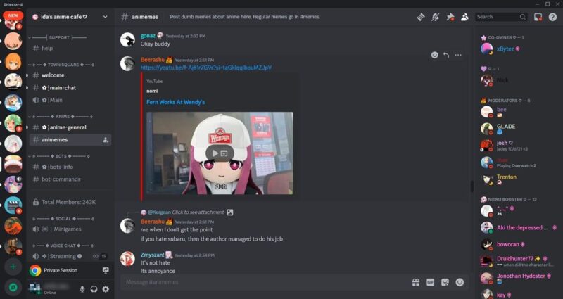 Ida's Anime Cafe server view on Discord.