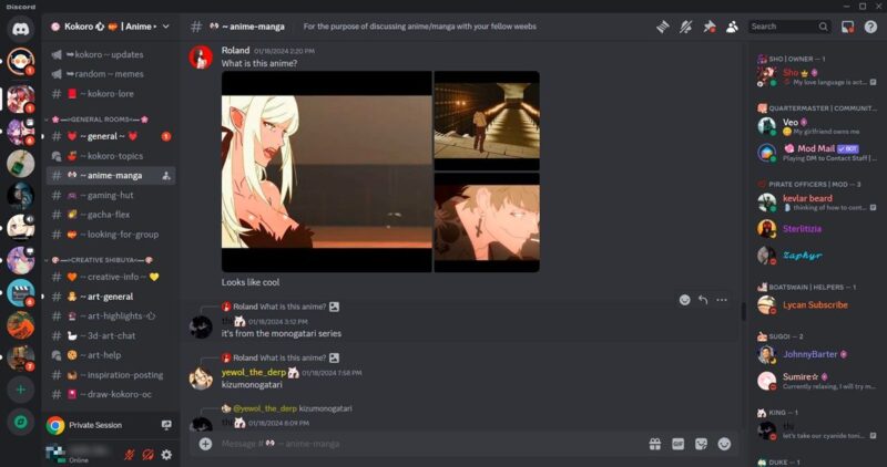 Kokoro server view on Discord.