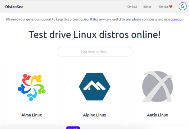 A screenshot of the DistroSea landing website.