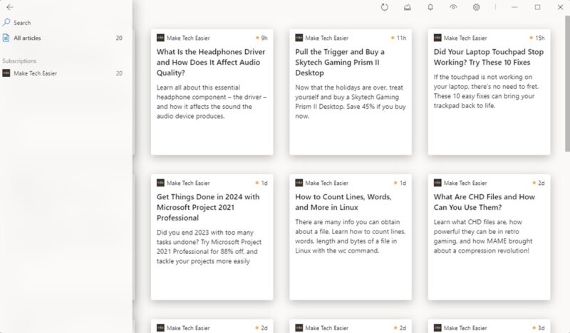 Viewing main feed in Fluent Reader