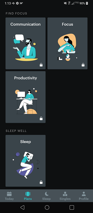 Choosing a type of meditation in one of the top premium calming mobile apps, Balance