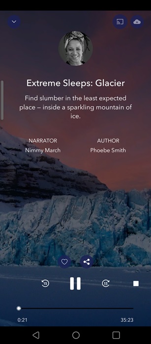 Playing a sleep story on the Calm calming mobile app